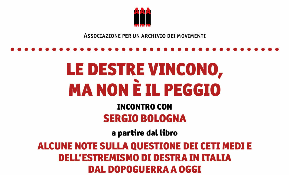 Volantino per l'evento "Le destre vincono ma non è il peggio"